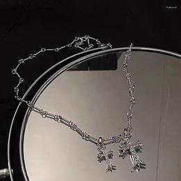 Chains Advanced Sense Minority 925 Sterling Silver Diamond Double Cross Pendant Electroplated 18K White Gold Necklace Fashion Je