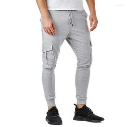 Men's Pants Fitness Running Training Cargo Leggings Flap Pocket Side Drawstring Waist Sweatpants