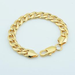 Link Bracelets 1pcs 12mm Big Curb Chains Women Yellow Gold Colour Bracelet Jewellery 22cm