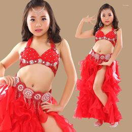 Stage Wear Top Grade Children Belly Dance Clothes 3-piece Oriental Outfit Bra Belt Skirt Girls Costume Professional Set