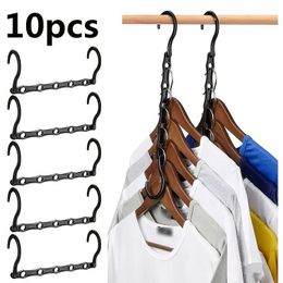 Hangers Racks 10 Pcs Space Saving Magic Black Sturdy Plastic Holder Heavy Clothes Organizer For Dorms Apartments Small Closet 230921