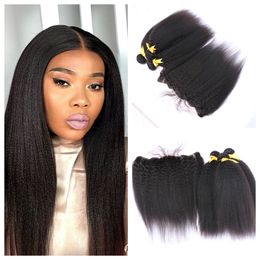 Synthetic Wigs Yaki Hair Bundles With 13x4 Lace Frontal Brazilian Human Bleached Knots HD Top Remy Sale 230920