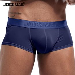 Underpants JOCKMAIL Solid Color Boxer Men's Ice Silk Underwear Sexy Shorts Male Letter Print Panties Pouch Soft Briefs Cuecas