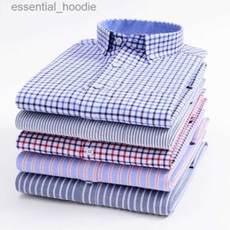 Men's Dress Shirts Mens Striped Plaid Oxford Spinning Casual Long Sleeve Shirt Comfortable Breathable Collar Button Design Slim Male Business Dress L230921