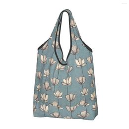 Shopping Bags White Flowers Women's Casual Shoulder Bag Large Capacity Tote Portable Storage Foldable Handbags