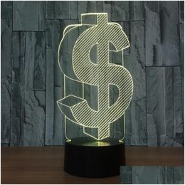 Night Lights Usd Dollar 3D Led Light Rgb Color Changing Table Lamp Novelty Symbol Nightlight Decoration For Xmas Gift Drop Delivery Otsps