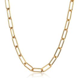 Chains 7mm Gold Tone Rectangle Chain Choker Necklaces Women Anti Allergy Stainless Steel Cable Paperclip Link Collar Adjustable KN2252
