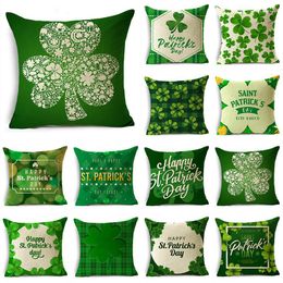 Pillow St. Patrick's Day Theme Case Green Series Four Leaf Clover Pattern Holiday Decoration Sofa Cover 40/45/50cm