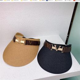 Straw Sun Visors Hats Classic Designer Summer Cap Women Men Casquette Metal Letter Wide Brim Sports Visor Top Empty Caps Hats Mens267N