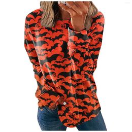 Women's Hoodies Tops Round Neck Cotton Casual Fashion Halloween Print Long Sleeve O-Neck Pullover Festival Themed Top