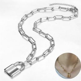 Pendant Necklaces Lock Necklace For Men Women 7mm Stainless Steel Paperclip Box Rolo Link Chain Gold Silver Colour Couple Jewellery L215l