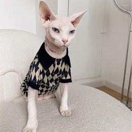 Cat Costumes Sphynx Hairless Devon Clothes Sphinx Comfortable Plaid Diamond Pattern Fashion Gentleman Polo Shirt Pet