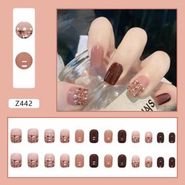 False Nails Nail Tips Coffin Simple Mid Long Patch In Autumn And Winter Pearl Dark Brown On For Salon