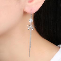 Dangle & Chandelier 925 sterling silver butterfly earrings for Women zircon anti-lost ear line thin face Earings Korean Fashion Si274r