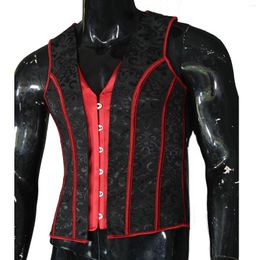 Men's Body Shapers Abdomen Corset Tights Shaping Vest For Men Lace Up Back Vintage Waistcoat With Buckles Tummy Control Tops Costume Red S