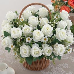 Decorative Flowers Artificial Rose Wedding Po Prop Realistic Simulation Maintenance-free Fake Flower Bouquet For Home
