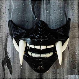 Party Masks Adt Unisex Latex Japanese Prajna Hannya Noh Kabuki Demon Samurai Half Face Mask Halloween 230705 Drop Delivery Home Gard Dhbxt