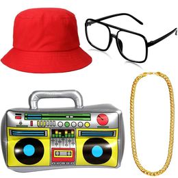Retro Prom Party Men's Attire Cosplay Hip Hop Punk Dollar Necklace Fisherman's Hat and Glasses Set