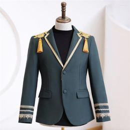 Men's Suits Male Blazers Jackets Singer'S Solid Colour Double Breasted Court Host'S Banquet Guest'S Stage Performance Green