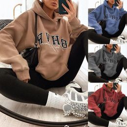 Hoodies femininos letras imprimir vintage grosso quente oversized moletom feminino pullovers de inverno marca moda topos roupas adolescentes