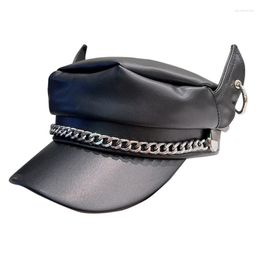 Berets Fashion Military Hat Teens Woman With Alloy Chain Decor For Carnival