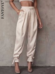 Women's Pants Capris FANTOYE Satin Lace Up High Waist Harem Pants Zipper Women Autumn Pleated Loose Pockets Long Trousers Casual Office Ladies Pant T230922