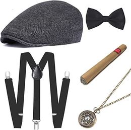 Suspenders Mens 1920s Great Gatsby Gangster Costume Accessories Set Roaring 20s Old Man Clothing Panama Hat Suspenders 230921