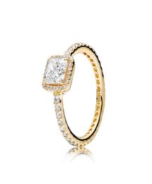 Yellow gold plated Rings sets Women Wedding RING Original Box for 925 Sterling Silver Square sparkle Halo Rings7098113