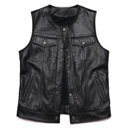 Men's Vests Classical Genuine Leather Vest Man 100 Cowhide Motorcycle Club Sleeveless Jacket Slim Biker Waistcoat 230921