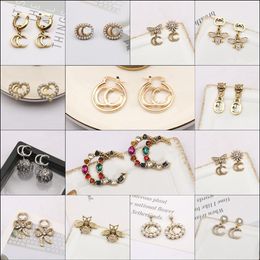 Simple 18K Gold Plated 925 Silver Luxury Brand Designers Double Letters G Stud Geometric Famous Women Crystal Rhinestone Pearl Ear271s