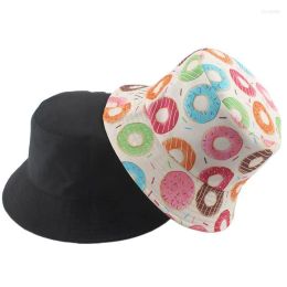 Berets Cute Bucket Hat Panama Summer Sun Hats Caps For Women Men Food Donut Vegetable Cream Print Fisherman Fishing HatBerets LL