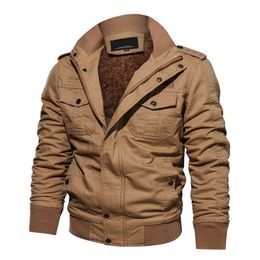 Men s Jackets Thick Thermal Winter Jacket With Men Multi Pockets Zip Front Fleece Lined Military 230922