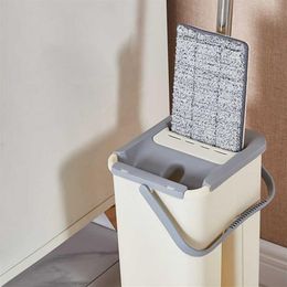 360 Rotating Flat Squeeze Mop and Bucket Hand Wringing Floor Cleaning Microfiber Pads Wet or Dry Usage Home Kitchen 2109082417