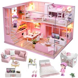 Doll House Accessories Cutebee Furniture Miniature Dollhouse DIY Room Box Theatre Toys for Children stickers D 230922