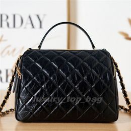 New Fashion Bags 23k Bowling Ball vintage calfskin high capacity bag with diamond check chain hand bill shoulder crossbody bag