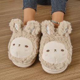 Slippers Rabbit Winter Women Home Plush Cartoon Lining Fluffy Cosy Flat Cute Warm Faux Fur Non Slip Sole Ladies Shoes 230921