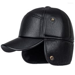 Berets Winter Warm Cap Men Black Leather Fur Baseball Hats For Snapback Women Casquette Bones Dad Caps Gorras Earflaps Thicken