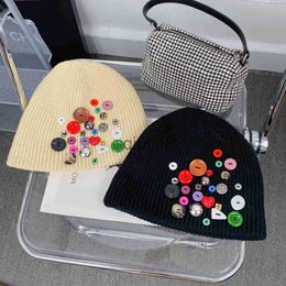 x0928Beanie/Skull Caps Fashion brand designer knitted hats women's autumn and winter warm wool fleece candy Colour inlaid agate hat x0922