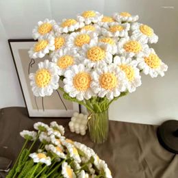 Decorative Flowers Daisy Hand-Woven Bouquet Chamomile Wool Crochet Imitation Wedding Home Table Decoration