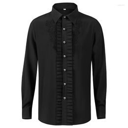 Men's Dress Shirts 2023 Black Turn-down Collar Ruffles Gothic Vampire Shirt Vintage Mediaeval Pirate Top Halloween Cosplay Steampunk Clothes