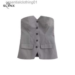 Women's Vests SLTNX Fashion 2023 Women's Suit Vest Female Chic Single-breasted Strapless Vests Tops Ladies Backless Sexy Waistcoat Tube Tops L230922