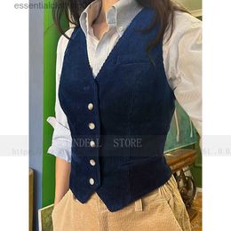 Women's Vests Women Corduroy Vests Sleeveless Jackets Slim Fit Commuting Evenings Short Sets Women's Suit New Outerwear Summer Knit Vest By L230922