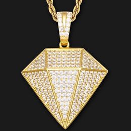 Bling Big Zircon Stereoscopic Triangle Shape Pendant Necklace Men Iced Out Chain Geometric Hip Hop Jewellery Chains277B