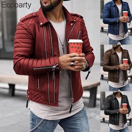 Mens Leather Faux Autumn Winter Fashion Pu Jacket Black Slim Lapel Zipper Coat Motorcycle Male Casual Clothing Outwear 230921