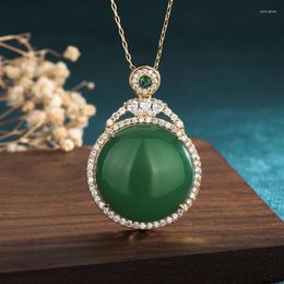 Pendant Necklaces Natural Chalcedony Emerald Round For Men Women Jewellery Inlaid White Zircon Crystal Clavicle Chain Necklace