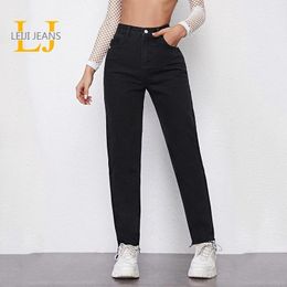 Womens Jeans LEIJIJEANS Black Casual High Waist Curve Size 6XL Classical Denim Full Length Loose Straight Women 230921