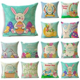 Pillow Easter Cartoon Pillowcase Colored Eggs Holiday Decoration Sofa Cover 40/45/50cm Happy