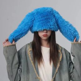 Beanie/Skull Caps Y2k Cute Plush Rabbit Hats for Women Autumn and Winter Outdoor Warm Korean Version Oversized Personality Big Ears Beanies Caps 230921