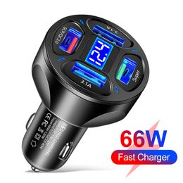 Cell Phone Chargers 4 Ports USB Car Charger 66W Fast Charging Quick Charge 3.0 Car Mobile Phone Charger Adapter 230922