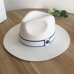 luxury- White wool M hat big brim hat socialite elegant female retro joker men&women for fedoras178k